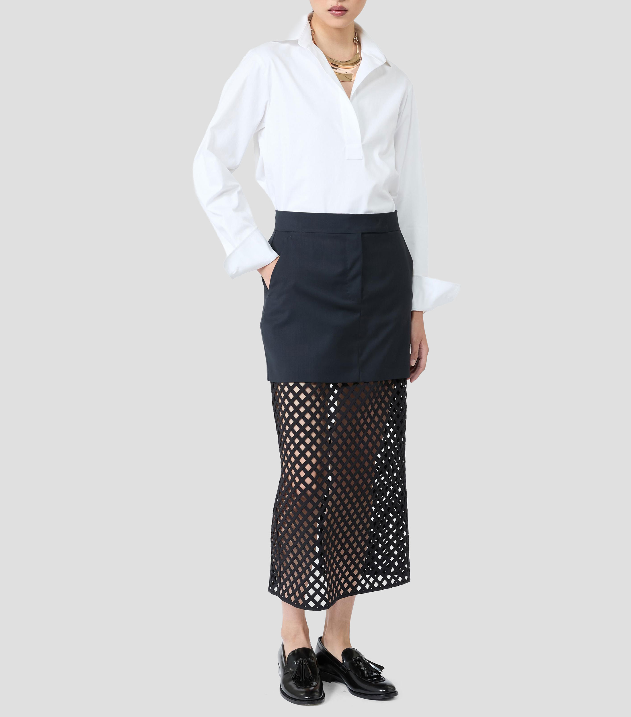 Falda midi de corte recto lisa Mujer